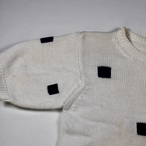 Vintage 1990s Brooks Brothers Knit Sweater Navy Blue Squares Short Sleeve AS IS - Picture 2 of 16